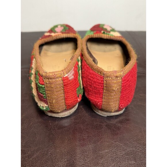 Kilim Arts Turkish Loafers Red Green Tan Wool Handcrafted Size 37 - Picture 3 of 6